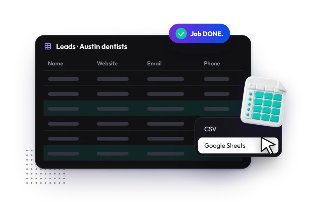 A finished lead list delivered to Google Sheets